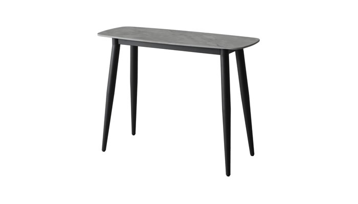 Solo sofa table with dark grey ceramic top and black powder coated legs